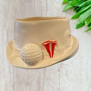 Rare Vintage 1963 Lefton #1698 Golfers Hat Planter White Tees Ball EUC
